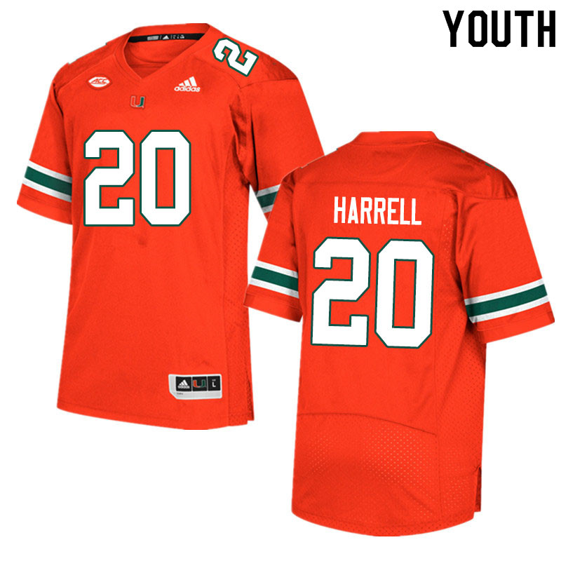 Youth #20 Jalen Harrell Miami Hurricanes College Football Jerseys Sale-Orange - Click Image to Close